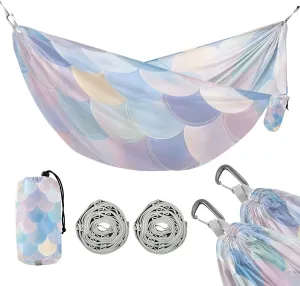 susiyo Portable Camping Hammock Mermaid Scale Printed Lightweight Hammock Comfortable Travel Swing with Tree Straps for Camping Hiking Backpacking Travel or Beach - Up to 330lbs