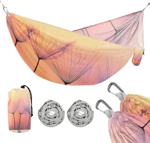 susiyo Portable Camping Hammock Purple Dandelion Printed Lightweight Hammock Comfortable Travel Swing with Tree Straps for Camping Hiking Backpacking Travel or Beach - Up to 330lbs