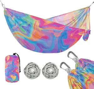 susiyo Portable Camping Hammock Tie-dye Pattern Printed Lightweight Hammock Comfortable Travel Swing with Tree Straps for Camping Hiking Backpacking Travel or Beach - Up to 330lbs