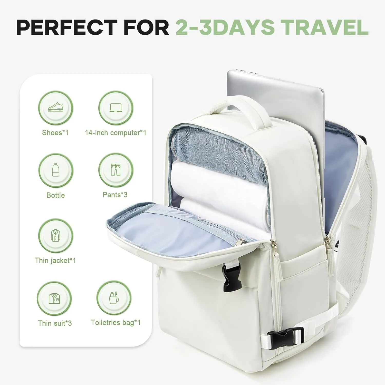 suwasp Travel Backpack for Women Men, 25L Carry on Backpack with Shoe Compartment, Flight Approved Personal Item Travel Bag Water Resistant Laptop Backpack Fits 14" Laptop, Beige