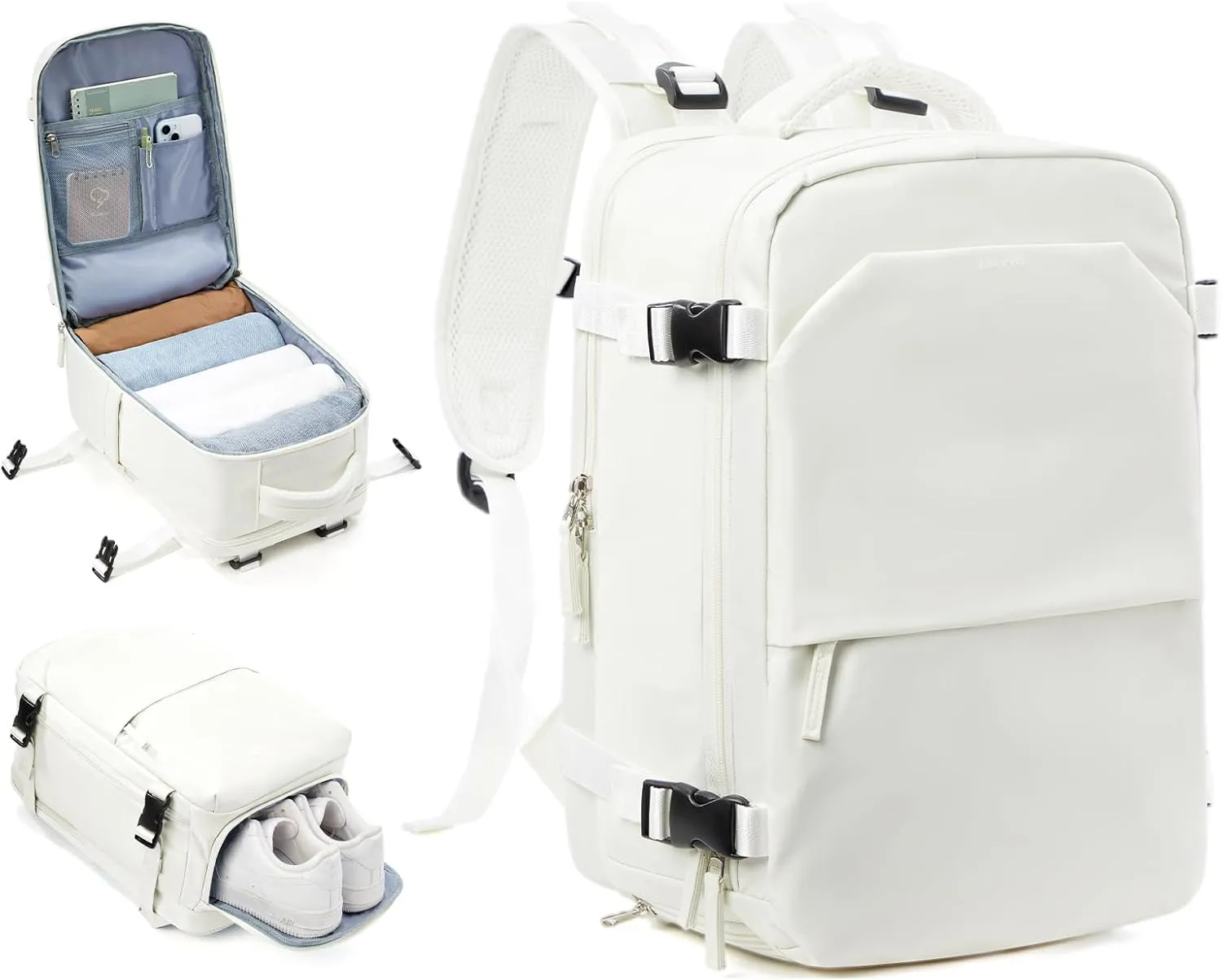 suwasp Travel Backpack for Women Men, 25L Carry on Backpack with Shoe Compartment, Flight Approved Personal Item Travel Bag Water Resistant Laptop Backpack Fits 14" Laptop, Beige
