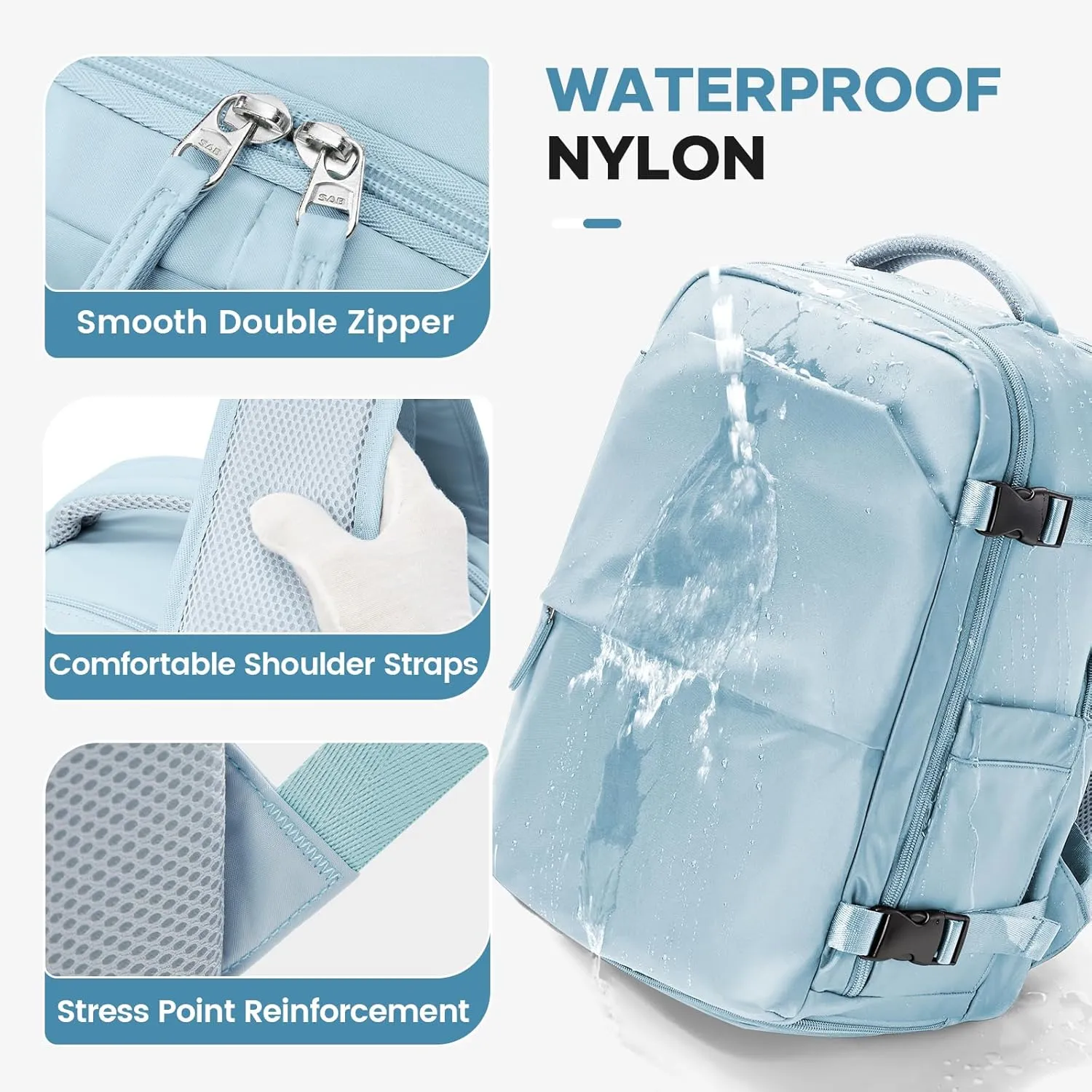 suwasp Travel Backpack for Women Men, 25L Carry on Backpack with Shoe Compartment, Flight Approved Personal Item Travel Bag Water Resistant Laptop Backpack Fits 14" Laptop, Light Blue
