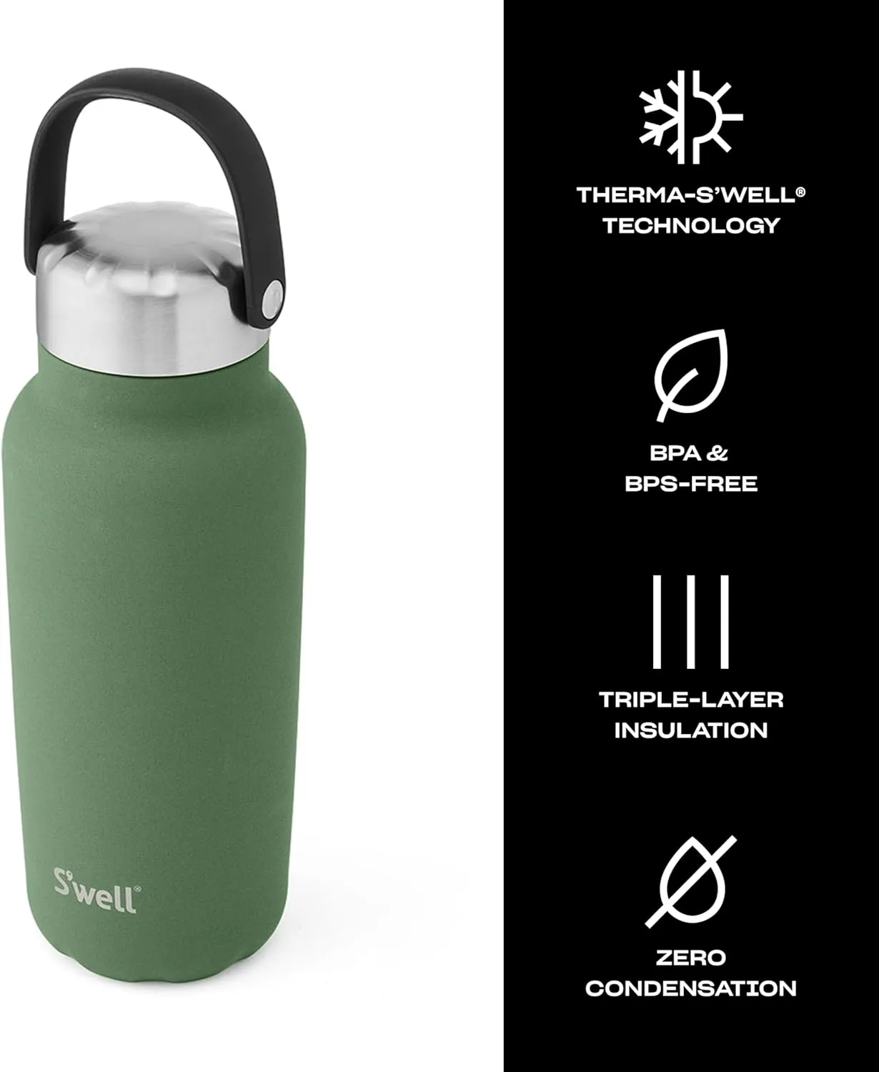 S'well Recycled Stainless Steel Explorer with Insulated Lid and Handle, 32oz, Green Jasper, Triple Layered Vacuum Insulated Containers Keeps Drinks Cold for 42 Hours and Hot for 10