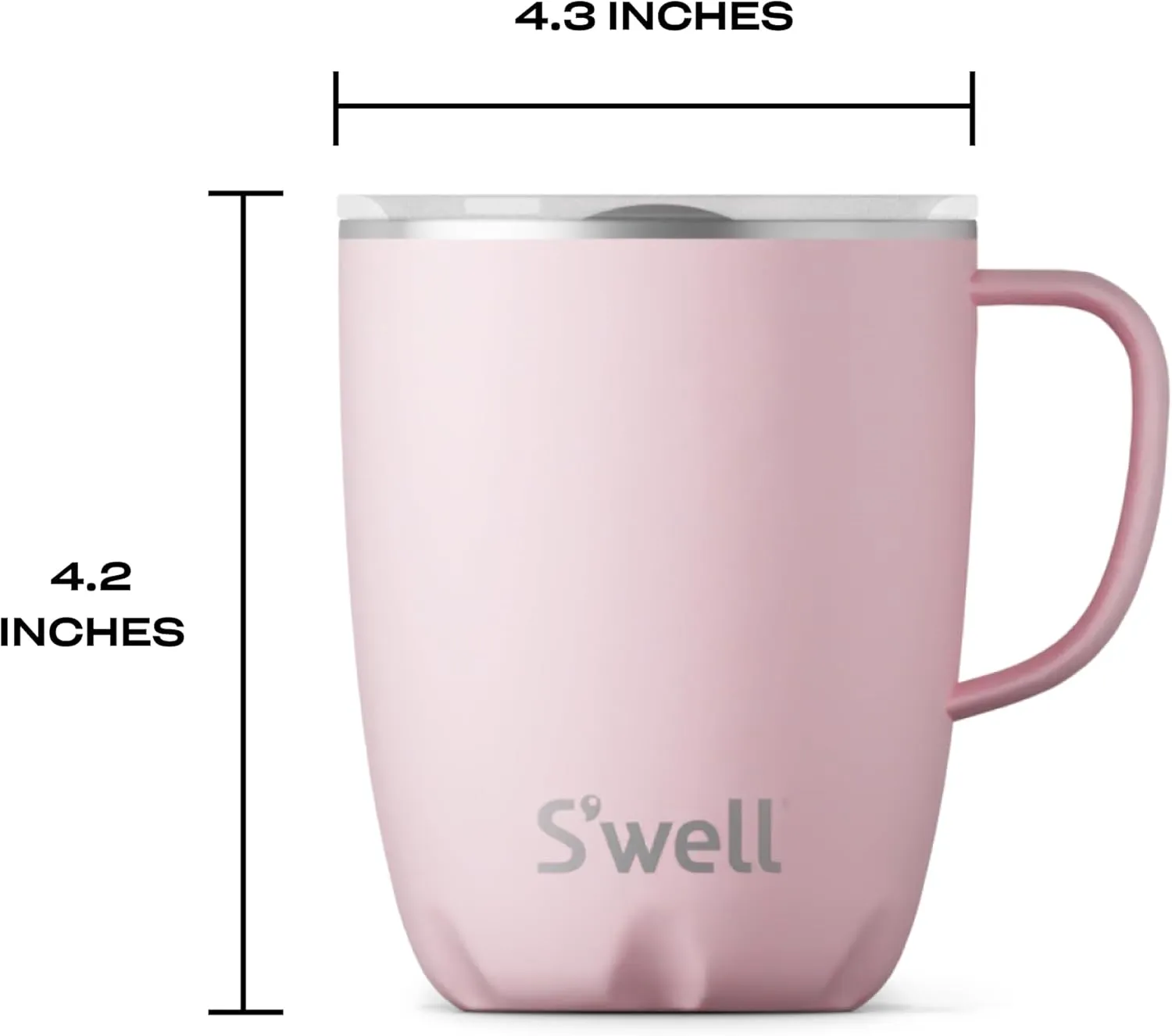 S'well Stainless Steel Mug with Handle, 12oz, Pink Topaz, Triple Layered Vacuum Insulated Containers Keeps Drinks Colder and Hotter for Longer, BPA Free