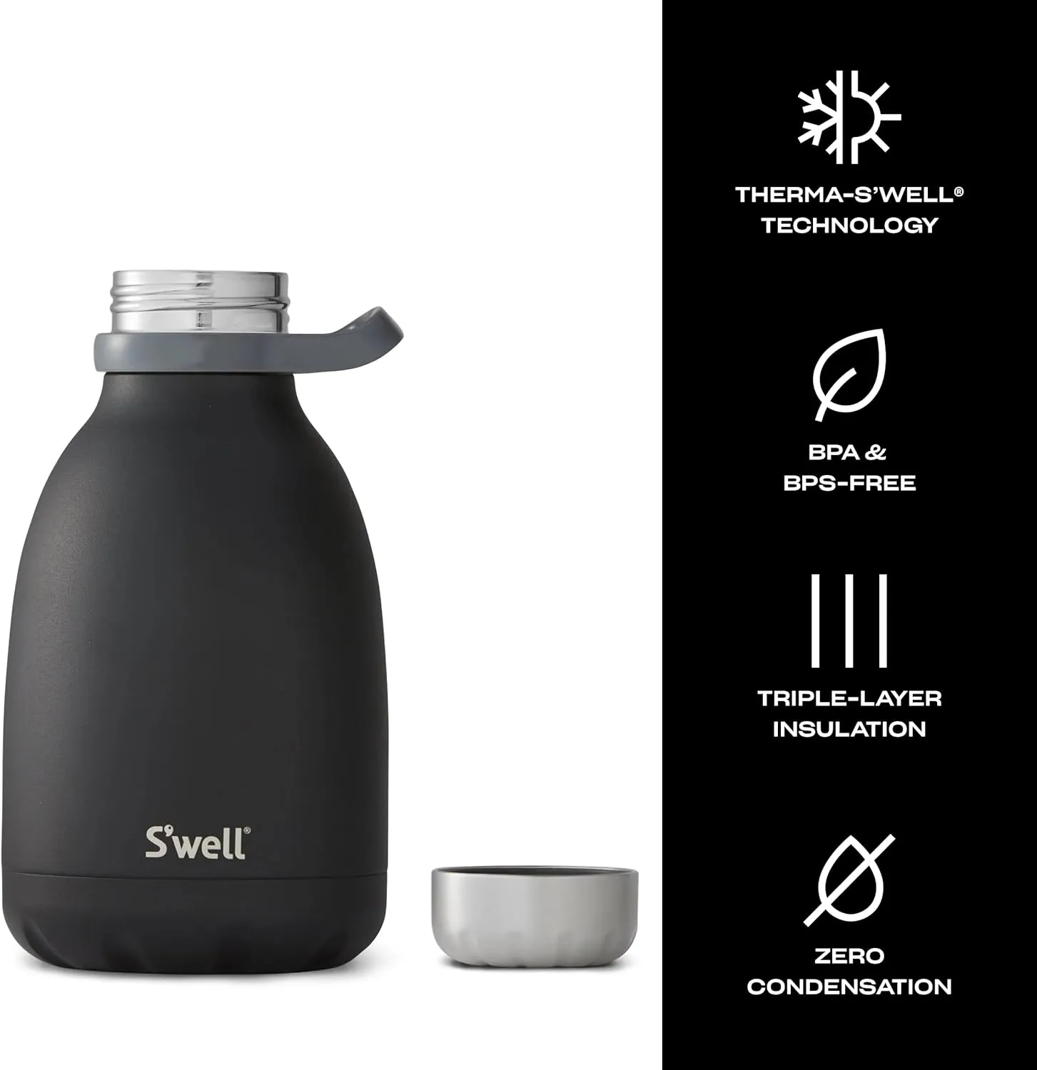 S'well Stainless Steel Roamer Bottle, 40oz, Onyx, Triple Layered Vacuum Insulated Containers Keeps Drinks Cold for 48 Hours and Hot for 16, BPA Free