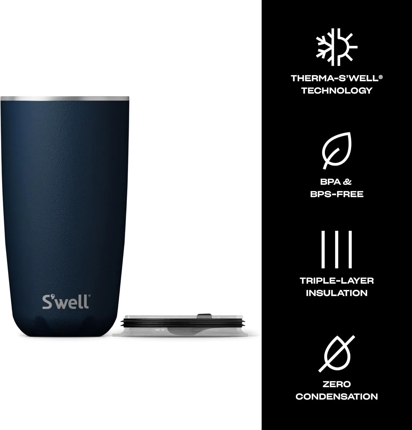 S'well Stainless Steel Tumbler with Slide-Open Lid, 18oz, Azurite, Triple Layered Vacuum Insulated Containers Keeps Drinks Cold for 12 Hours and Hot for 4, BPA Free