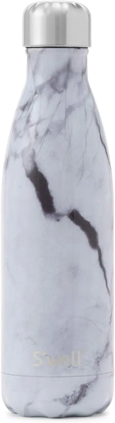 S'well Stainless Steel Water Bottle - 17 Fl Oz - White Marble - Triple-Layered Vacuum-Insulated Containers Keeps Drinks Cold for 36 Hours and Hot for 18 - BPA-Free - Perfect for the Go
