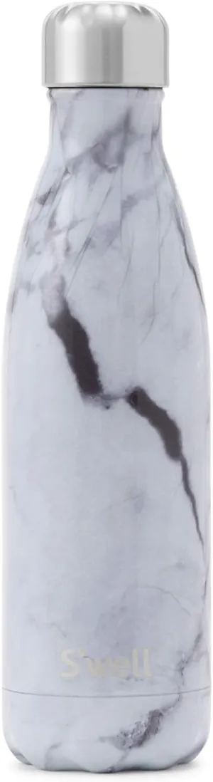 S'well Stainless Steel Water Bottle - 17 Fl Oz - White Marble - Triple-Layered Vacuum-Insulated Containers Keeps Drinks Cold for 36 Hours and Hot for 18 - BPA-Free - Perfect for the Go