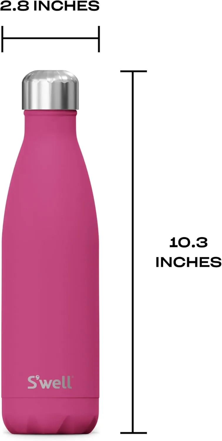 S'well Stainless Steel Water Bottle, 17oz, Azalea Pink, Triple Layered Vacuum Insulated Containers Keeps Drinks Cold for 36 Hours and Hot for 18, BPA Free, Perfect for On the Go