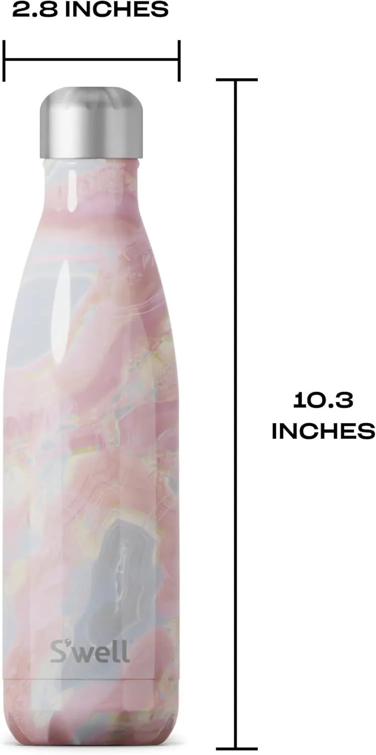 S'well Stainless Steel Water Bottle, 17oz, Geode Rose, Triple Layered Vacuum Insulated Containers Keeps Drinks Cold for 36 Hours and Hot for 18, BPA Free, Perfect for On the Go