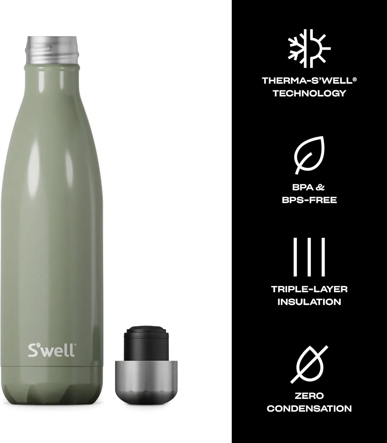 S'well Stainless Steel Water Bottle, 17oz, Mountain Sage, Triple Layered Vacuum Insulated Containers Keeps Drinks Cold for 36 Hours and Hot for 18, BPA Free, Perfect for On the Go