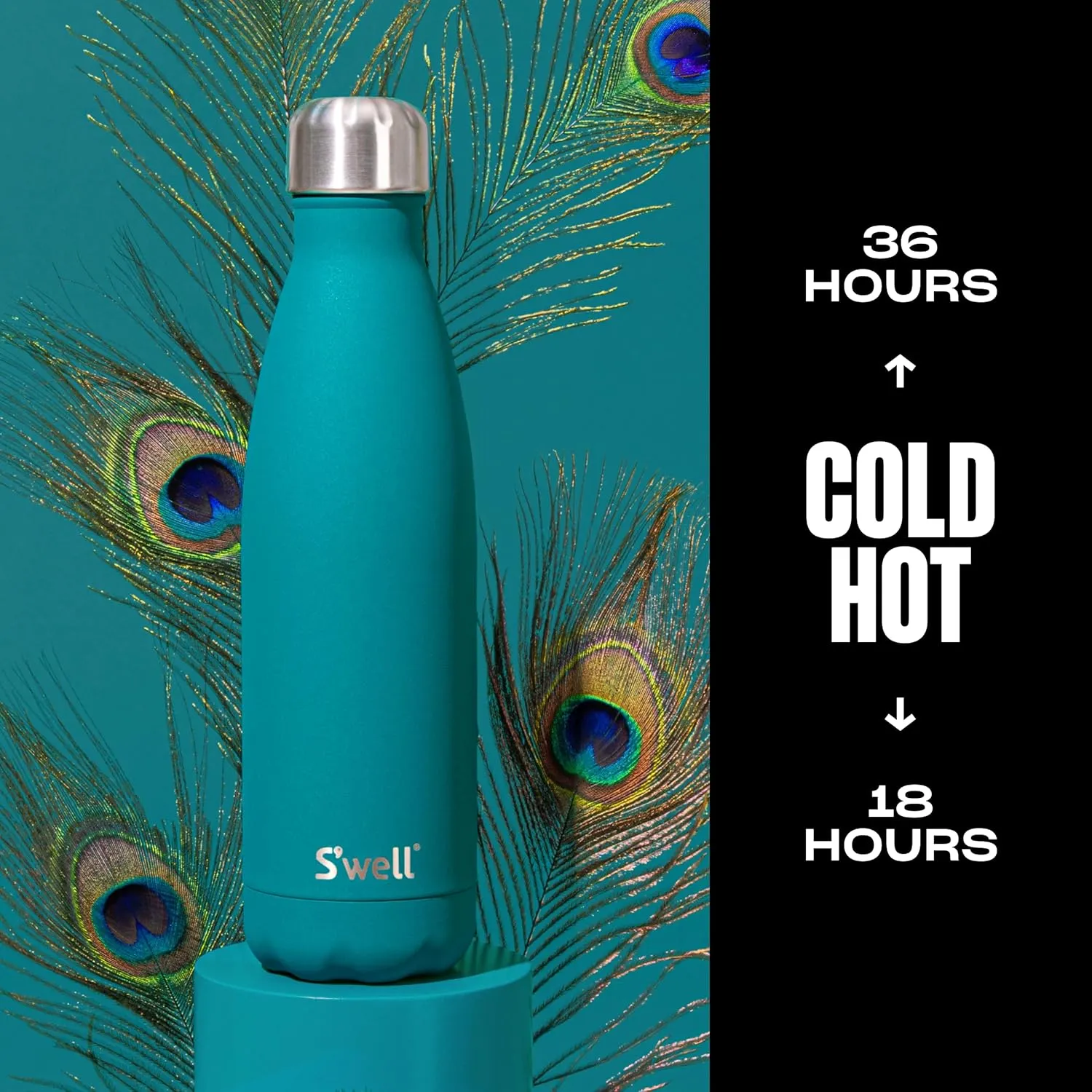 S'well Stainless Steel Water Bottle, 17oz, Peacock Blue, Triple Layered Vacuum Insulated Containers Keeps Drinks Cold for 36 Hours and Hot for 18, BPA Free, Perfect for On the Go
