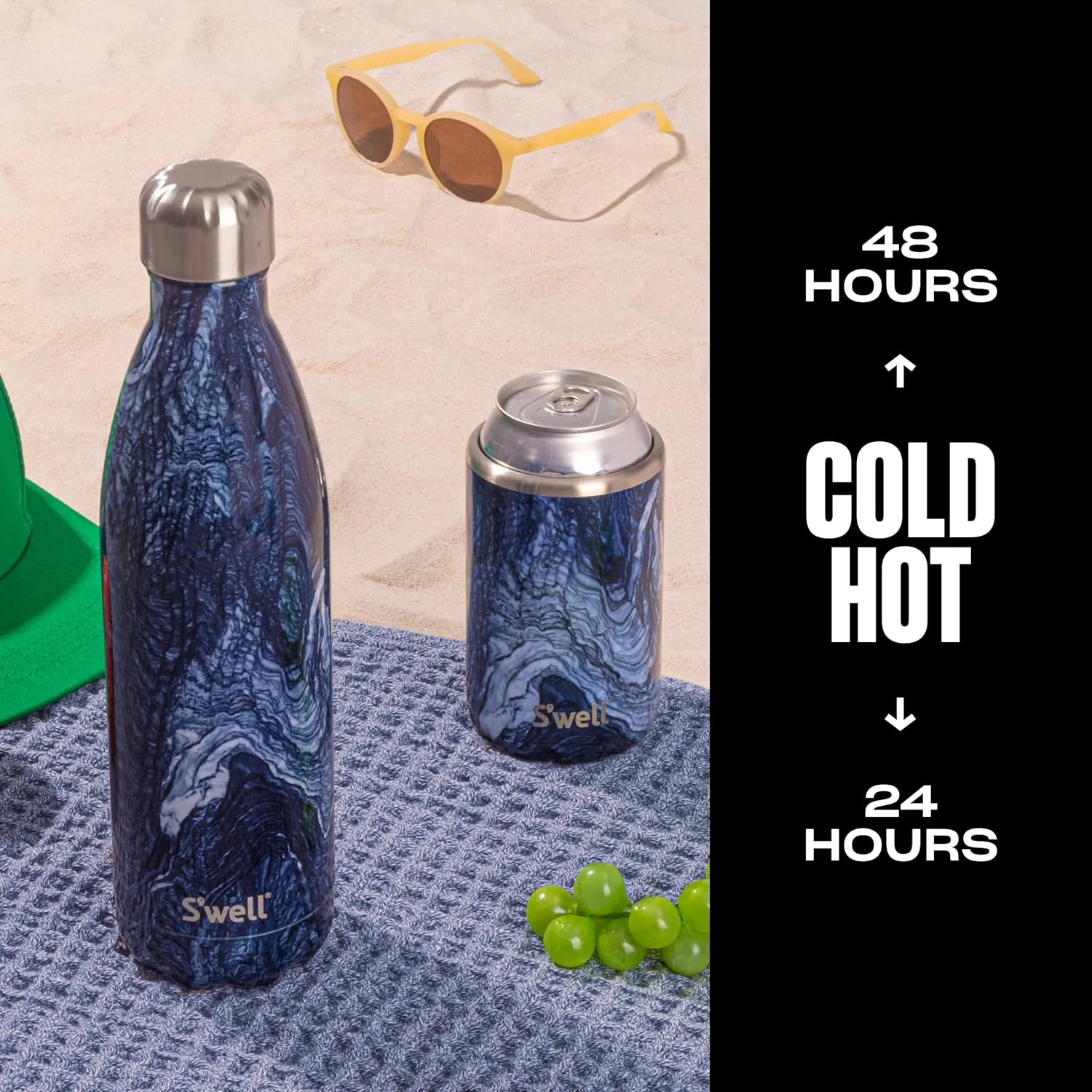 S'well Stainless Steel Water Bottle, 25oz, Azurite Marble, Triple Layered Vacuum Insulated Containers Keeps Drinks Cold for 48 Hours and Hot for 24, BPA Free, Perfect for On the Go