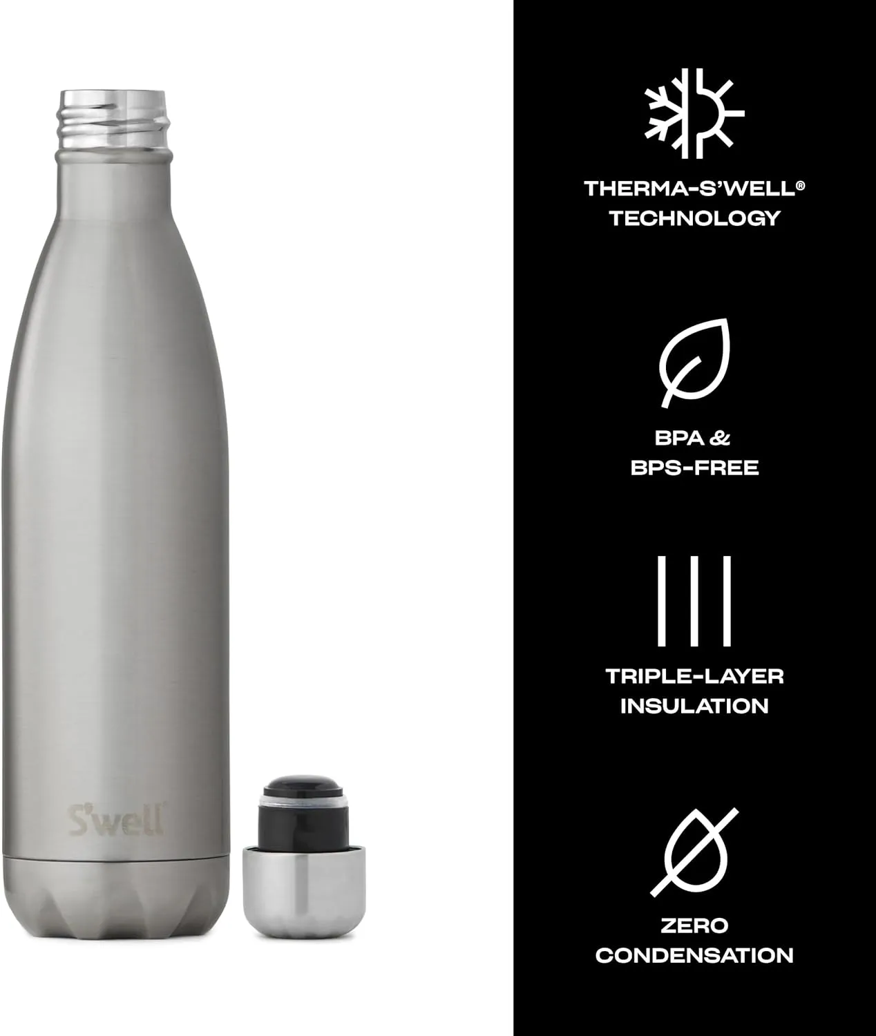S'well Stainless Steel Water Bottle, 25oz, Silver Lining, Triple Layered Vacuum Insulated Containers Keeps Drinks Cold for 48 Hours and Hot for 24, BPA Free, Perfect for On the Go