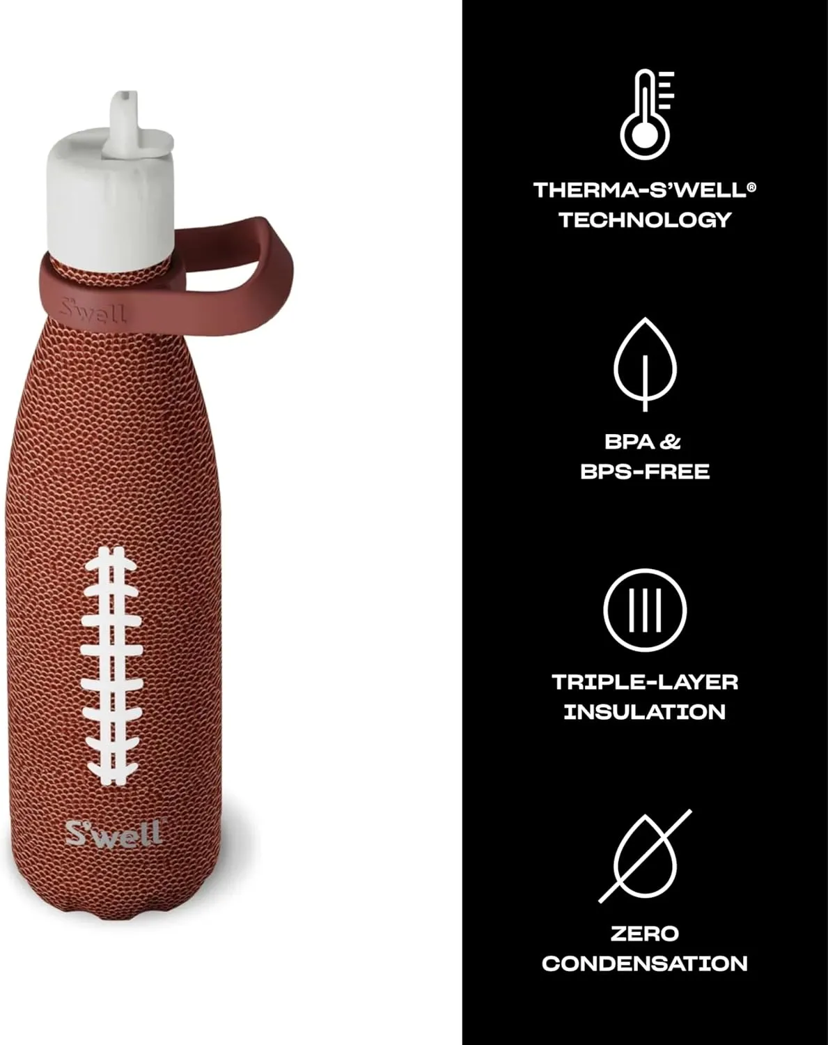 S'well Stainless Steel Water Bottle with Flip Straw Cap and Handle, 17oz, End Zone, Triple Layered Vacuum Insulated Containers Keeps Drinks Cold for 36 Hours and Hot for 10, Perfect for On the Go