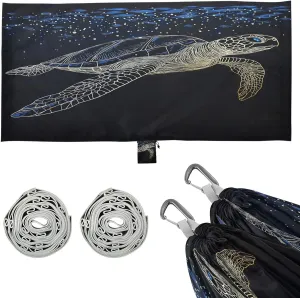 Swiming Dark Sea Turtle Camping Hammock Single Portable Hammocks 330 lbs Capacity with 2 Tree Straps and Attached Carry Bag,Perfect for Outdoor,Indoor,Beach,Camping,Travel