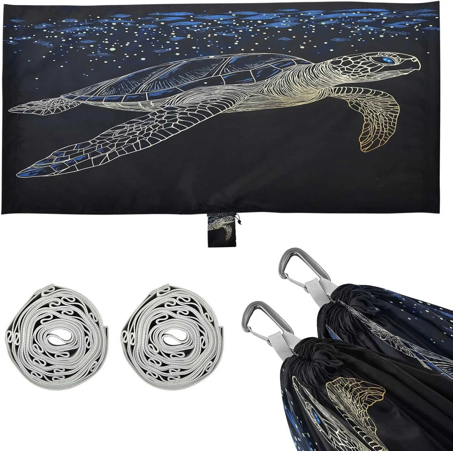Swiming Dark Sea Turtle Camping Hammock Single Portable Hammocks 330 lbs Capacity with 2 Tree Straps and Attached Carry Bag,Perfect for Outdoor,Indoor,Beach,Camping,Travel