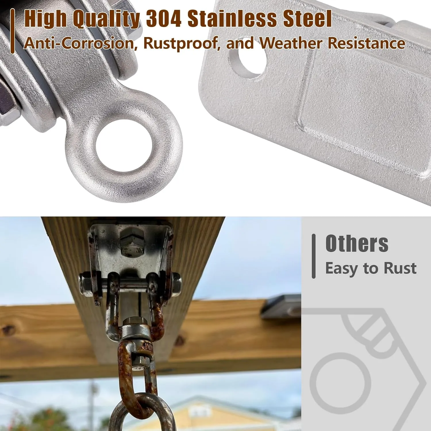 Swing Hangers 304 Stainless Steel with Locking Snap Hooks, Heavy Duty Swing Hardwares for Porch, Patio, Playground, Indoor and Outdoor, 2400 lb Capacity, Screws and Bolts Included, 2 Pack