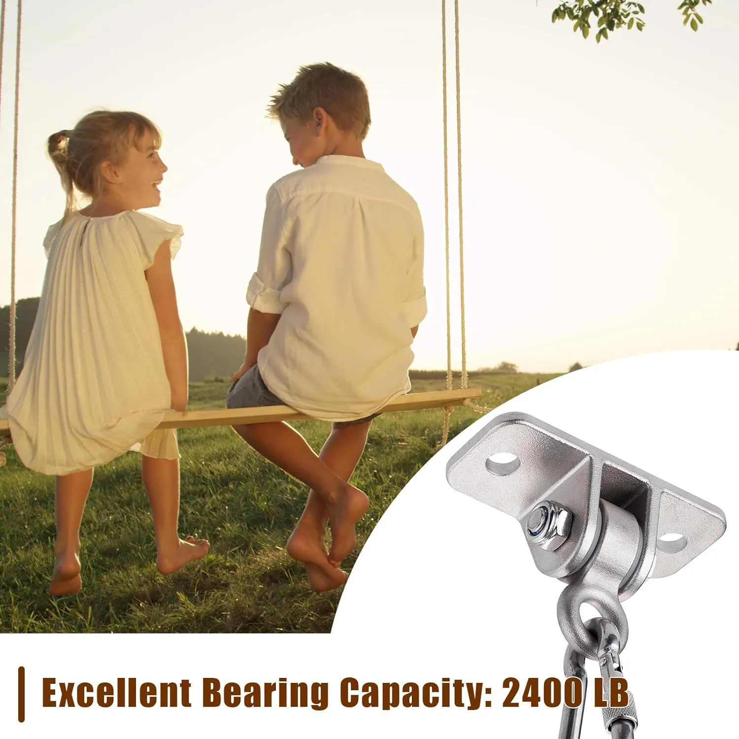 Swing Hangers 304 Stainless Steel with Locking Snap Hooks, Heavy Duty Swing Hardwares for Porch, Patio, Playground, Indoor and Outdoor, 2400 lb Capacity, Screws and Bolts Included, 2 Pack