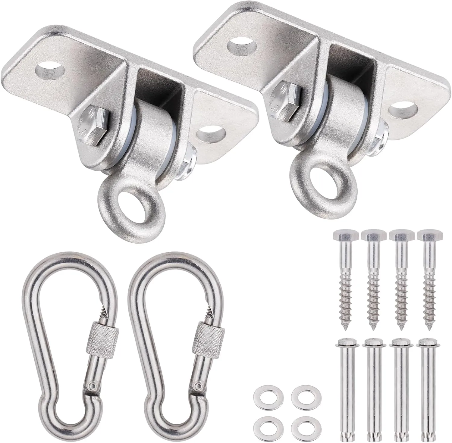 Swing Hangers 304 Stainless Steel with Locking Snap Hooks, Heavy Duty Swing Hardwares for Porch, Patio, Playground, Indoor and Outdoor, 2400 lb Capacity, Screws and Bolts Included, 2 Pack