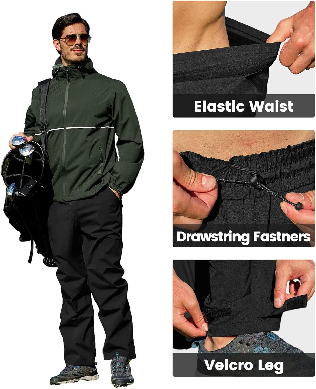 SWISSWELL Rain Suit Waterproof Breathable Lightweight Packable 2 Pieces Rainwear Rain Gear for Golf Hiking Fishing