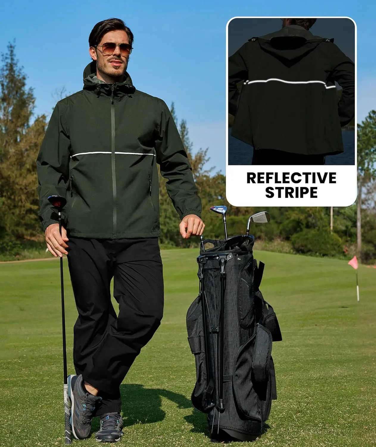 SWISSWELL Rain Suit Waterproof Breathable Lightweight Packable 2 Pieces Rainwear Rain Gear for Golf Hiking Fishing