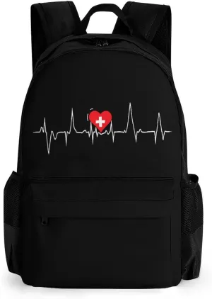 Switerland Heart Heartbeat Travel Laptop Backpack 16 Inch Computer Bag Lightweight Work Bag Daypack for Men Women