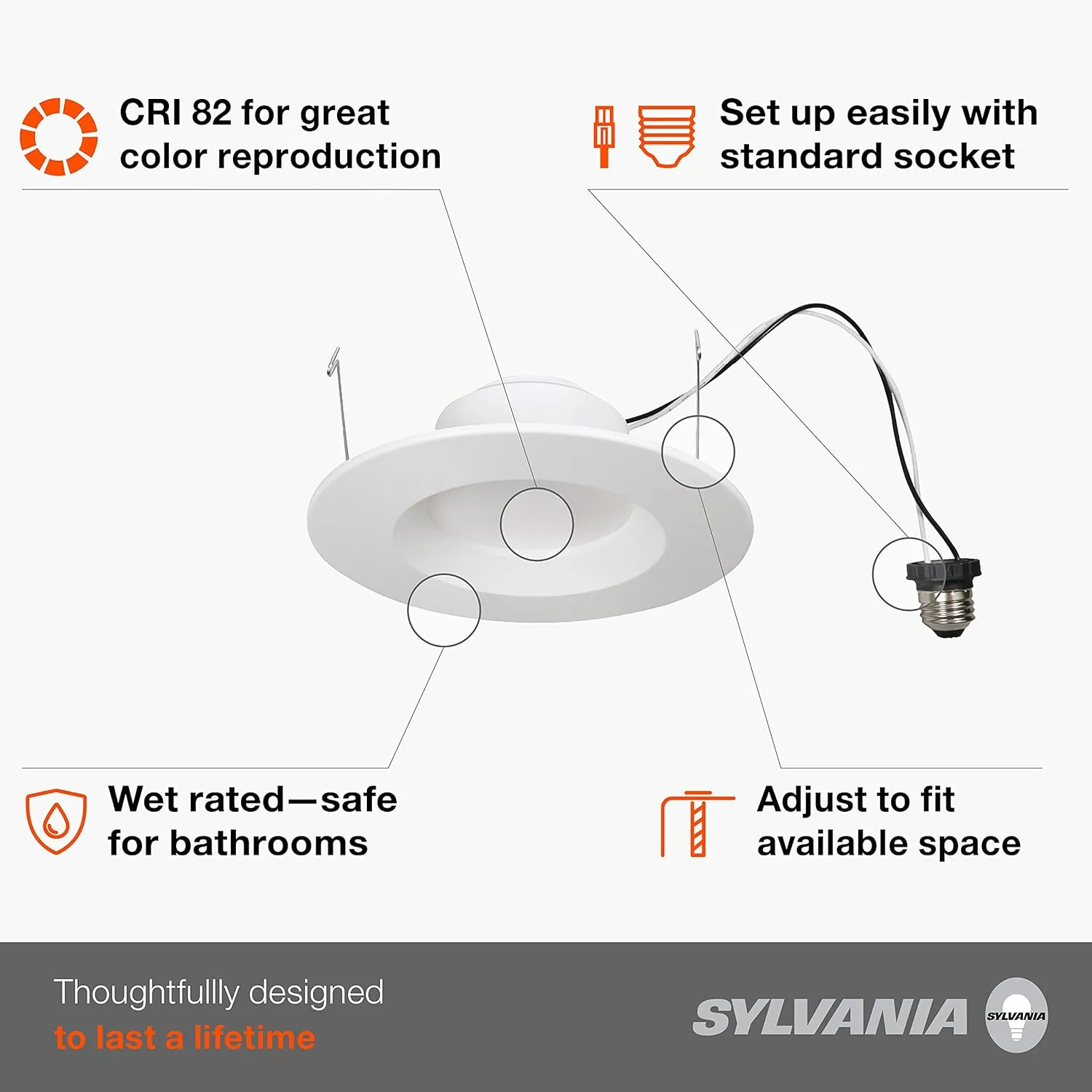 SYLVANIA LED Bulb RT 5"/6" Recessed Downlight Kit, 65W Equivalent, Efficient 9W, Dimmable, 625 Lumens, Soft White, 2700K, Contractor Series - 1 Pack (74405)