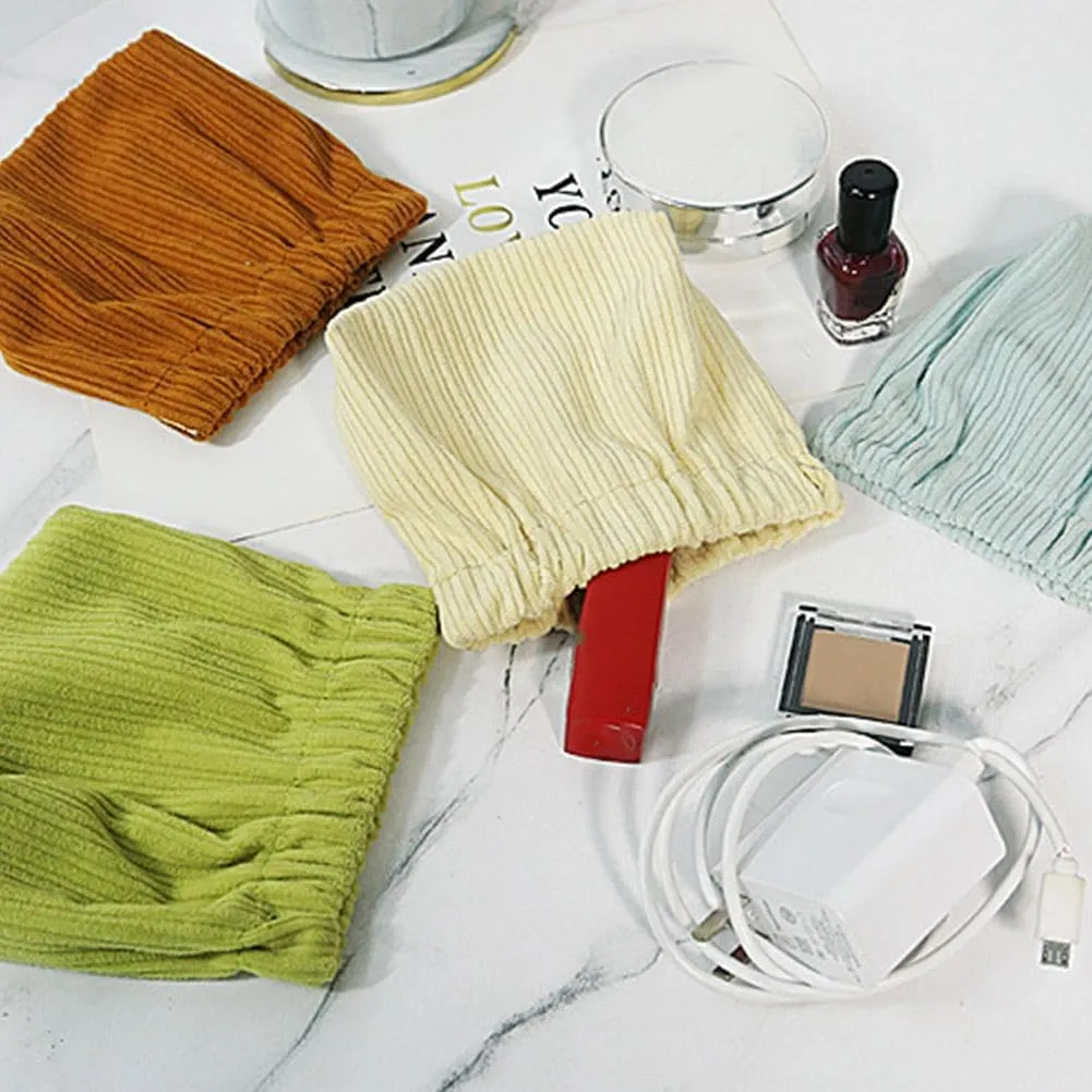 SZELL Pocket Cosmetic Bag Corduroy Elastic Self-Closing Pouches Waterproof Coin Purse for Makeup Lipstick Earphones Jewelry Organizer (Rose)