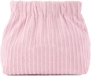 SZELL Pocket Cosmetic Bag Corduroy Elastic Self-Closing Pouches Waterproof Coin Purse for Makeup Lipstick Earphones Jewelry Organizer (Rose)