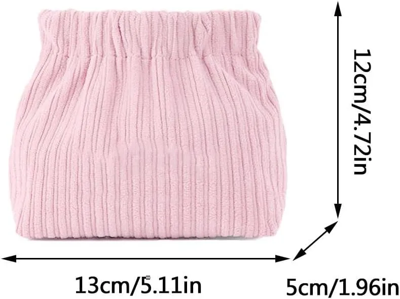SZELL Pocket Cosmetic Bag Corduroy Elastic Self-Closing Pouches Waterproof Coin Purse for Makeup Lipstick Earphones Jewelry Organizer (Rose)