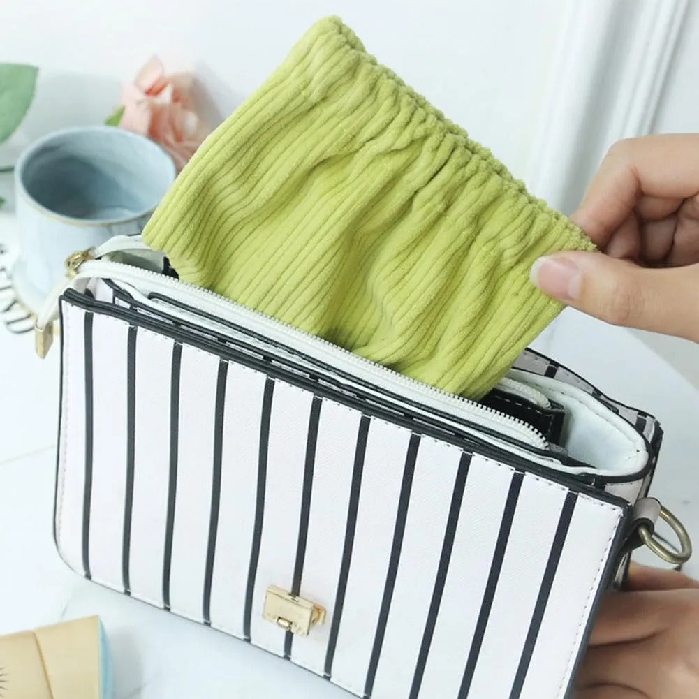 SZELL Pocket Cosmetic Bag Corduroy Elastic Self-Closing Pouches Waterproof Coin Purse for Makeup Lipstick Earphones Jewelry Organizer (Rose)