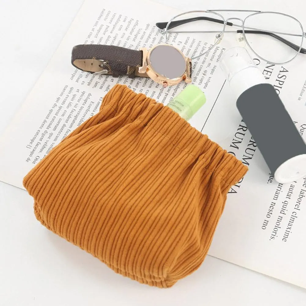 SZELL Pocket Cosmetic Bag Corduroy Elastic Self-Closing Pouches Waterproof Coin Purse for Makeup Lipstick Earphones Jewelry Organizer (Rose)