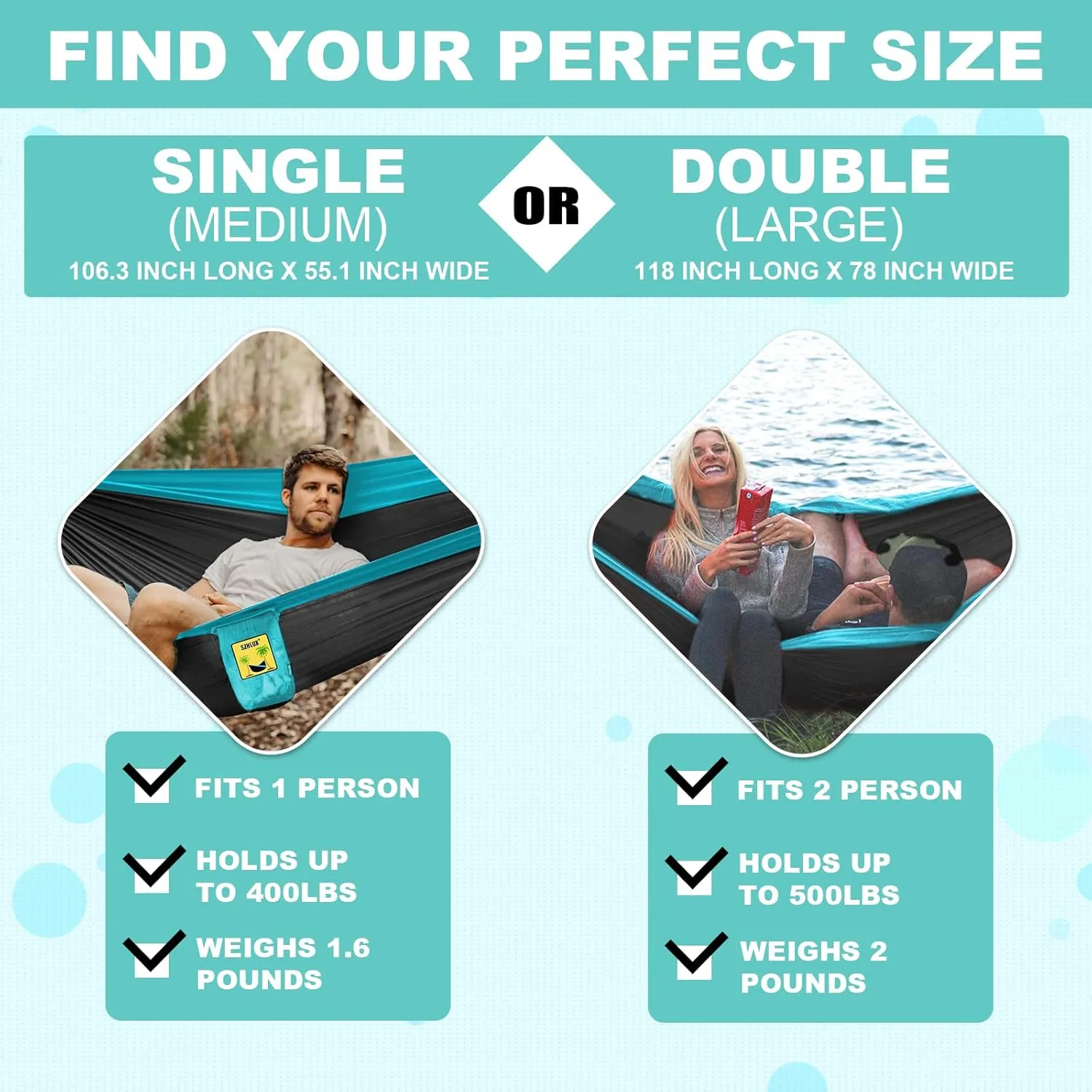 SZHLUX Camping Hammock Single Portable Hammocks with 2 Tree Straps and Attached Carry Bag