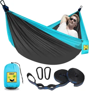 SZHLUX Camping Hammock Single Portable Hammocks with 2 Tree Straps and Attached Carry Bag
