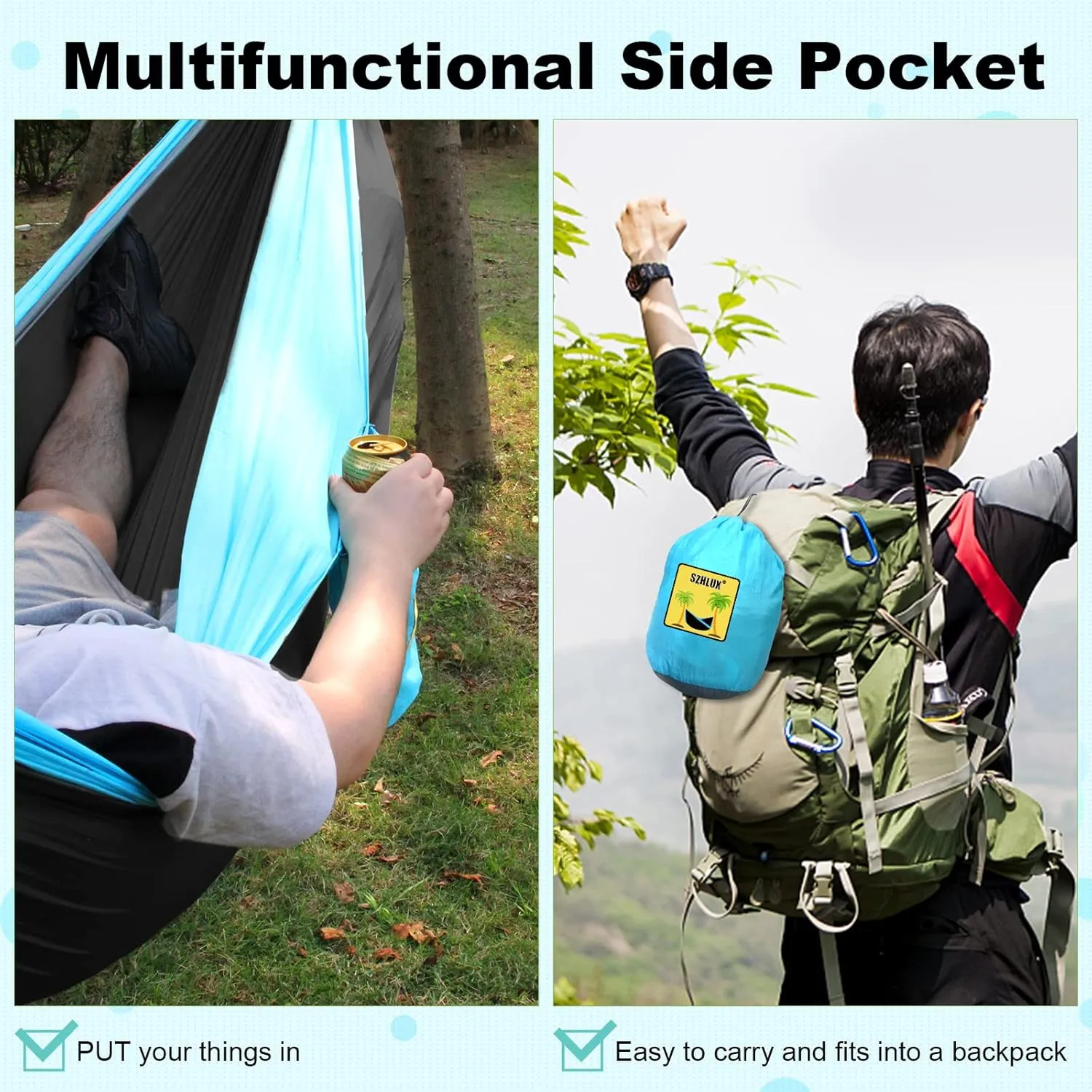 SZHLUX Camping Hammock Single Portable Hammocks with 2 Tree Straps and Attached Carry Bag