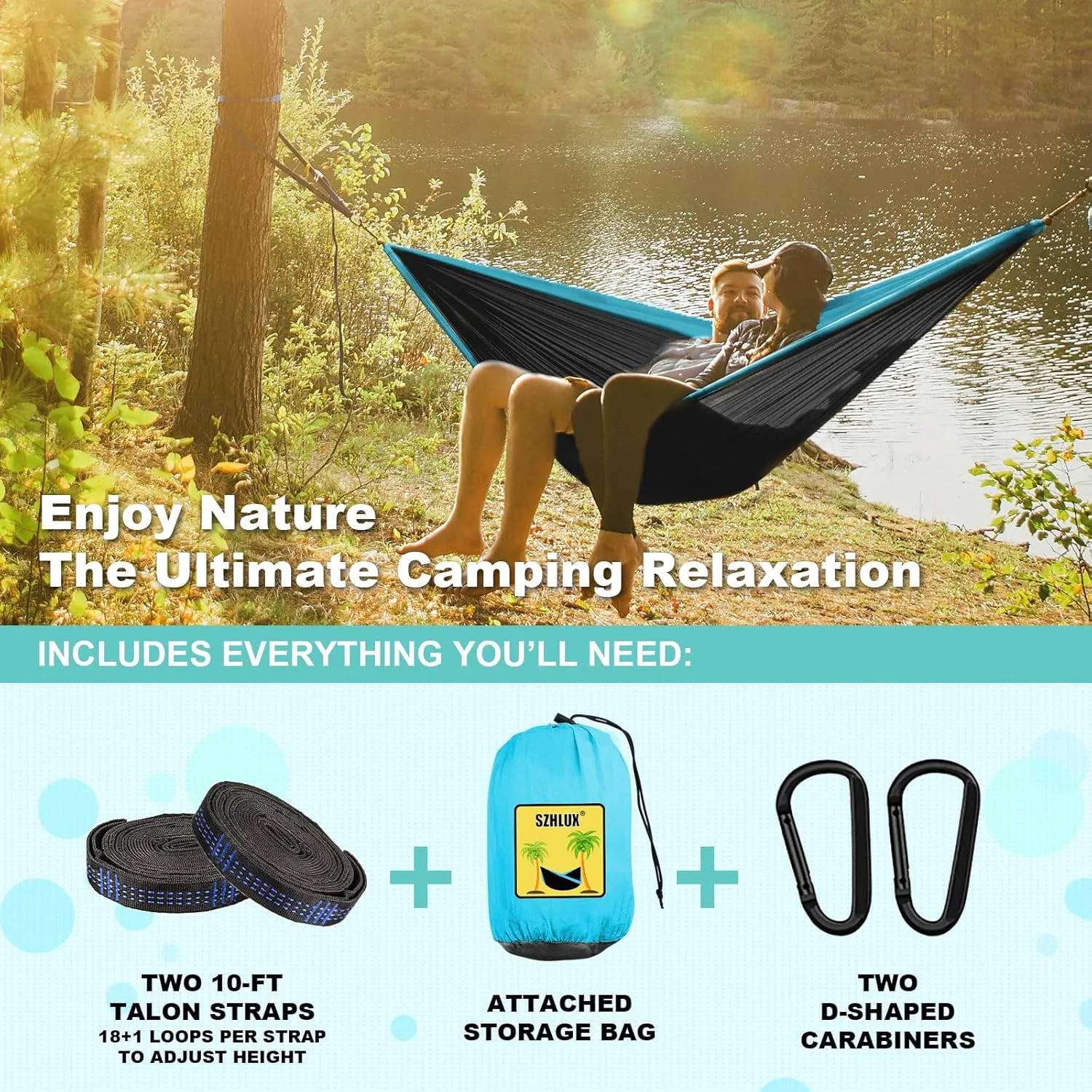 SZHLUX Camping Hammock Single Portable Hammocks with 2 Tree Straps and Attached Carry Bag