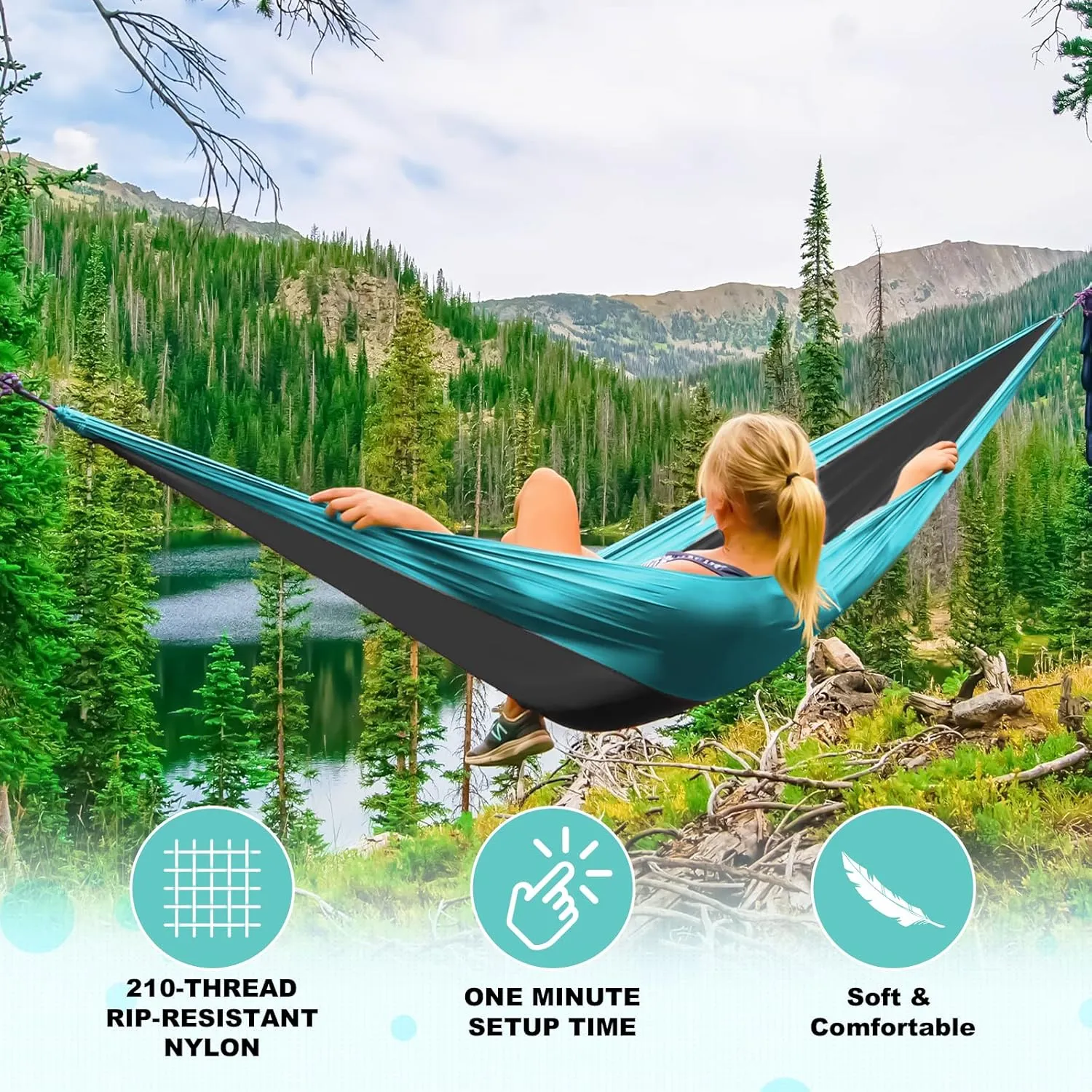 SZHLUX Camping Hammock Single Portable Hammocks with 2 Tree Straps and Attached Carry Bag
