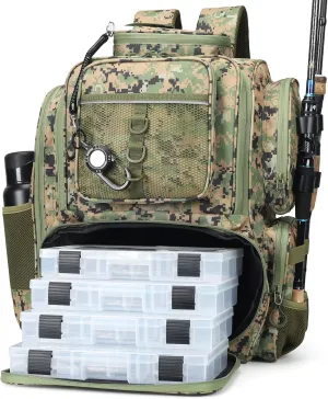 Tackle Box Backpack 42L Waterproof Fishing Backpack with Rod Holders Tackle Bag Storage Fishing Gear