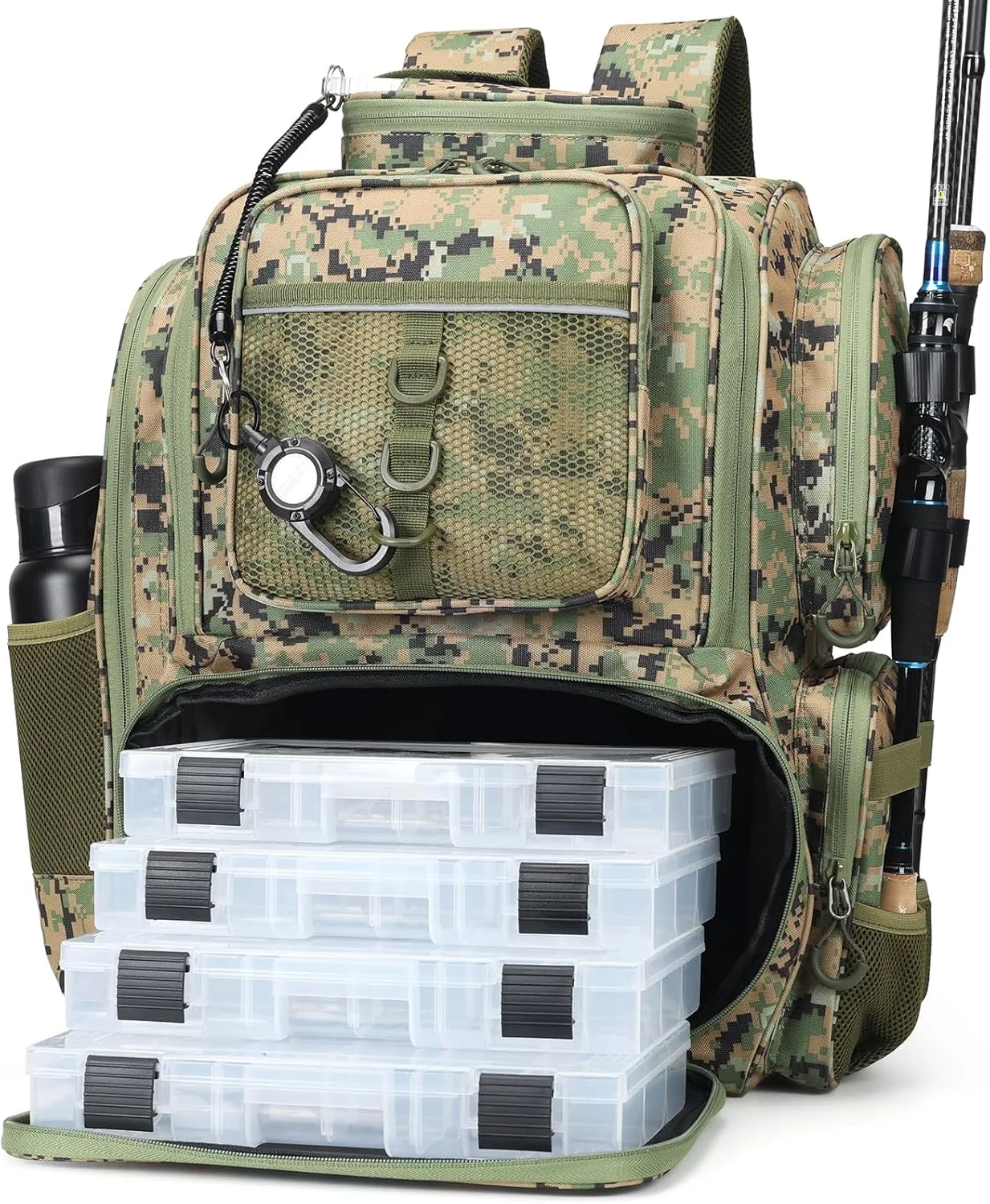 Tackle Box Backpack 42L Waterproof Fishing Backpack with Rod Holders Tackle Bag Storage Fishing Gear