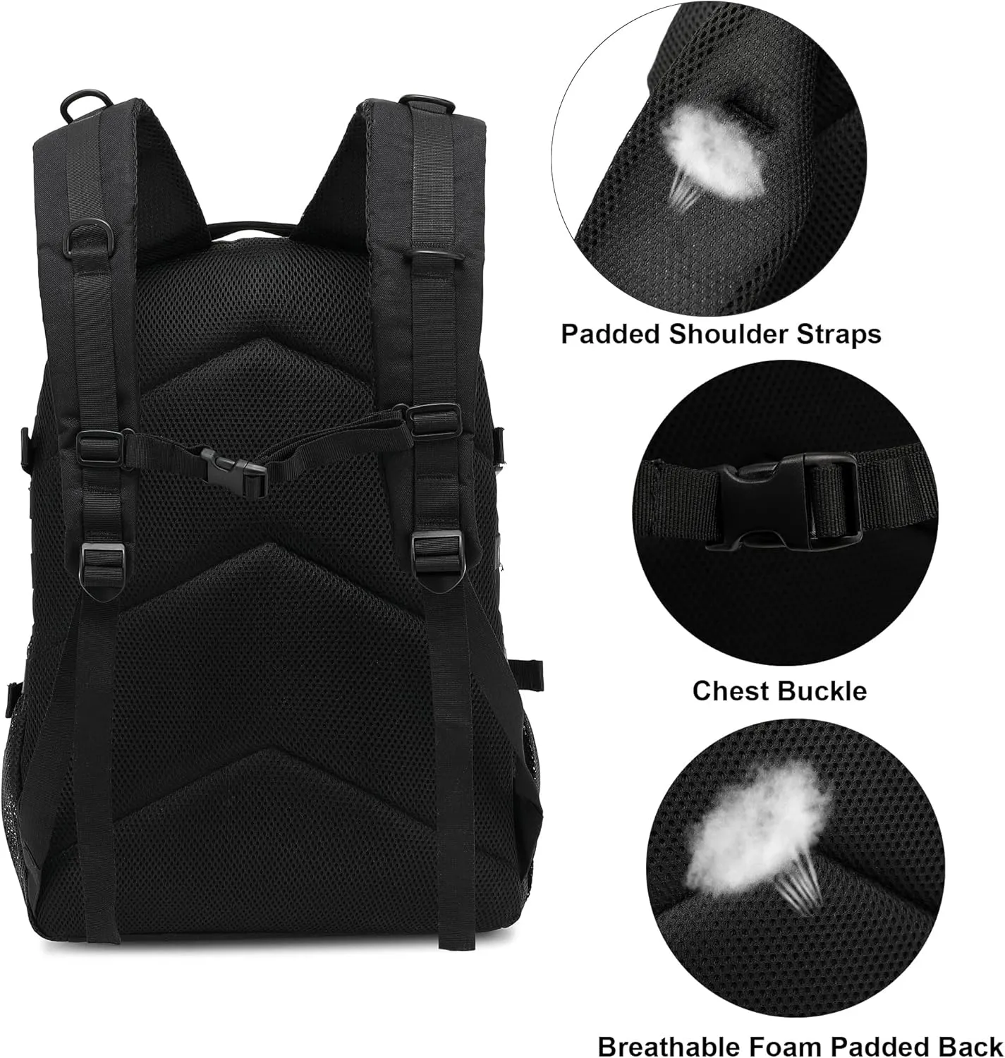 Tactical Backpack Boys School Backpacks Mens College Bookbags for Kids Teens Adults Camping Hiking Traveling (Black)