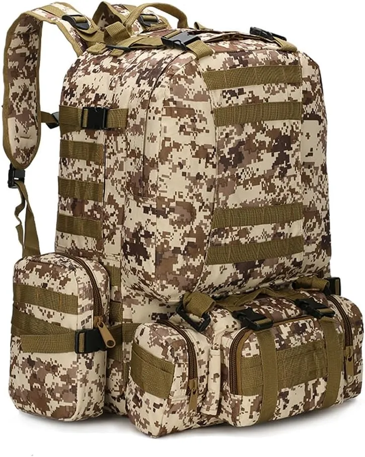 Tactical Backpack Military Army Rucksack 60L Large Assault Pack Detachable Molle Bag (Desert Digital)