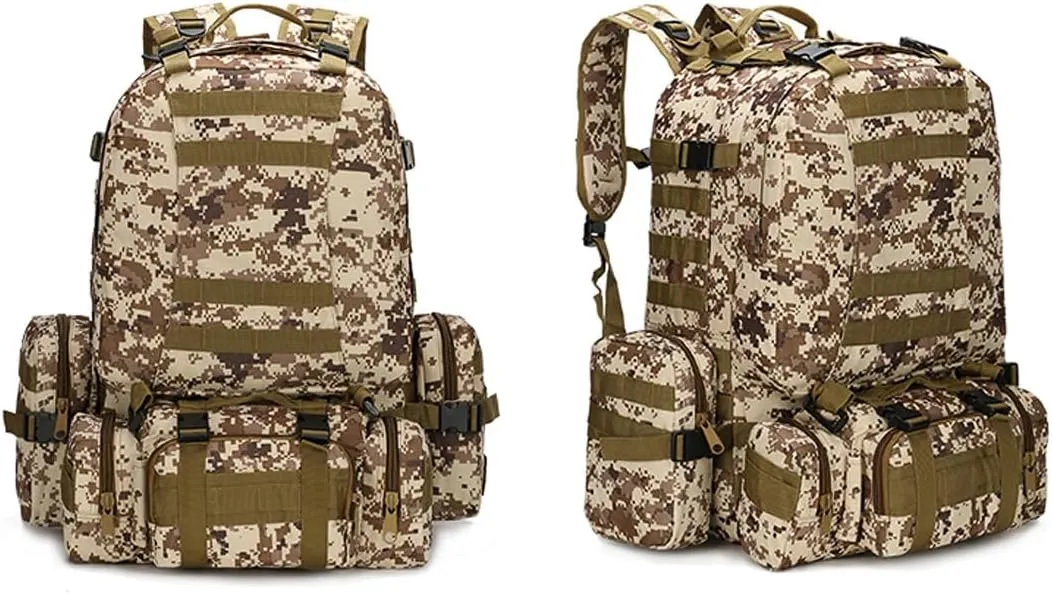 Tactical Backpack Military Army Rucksack 60L Large Assault Pack Detachable Molle Bag (Desert Digital)