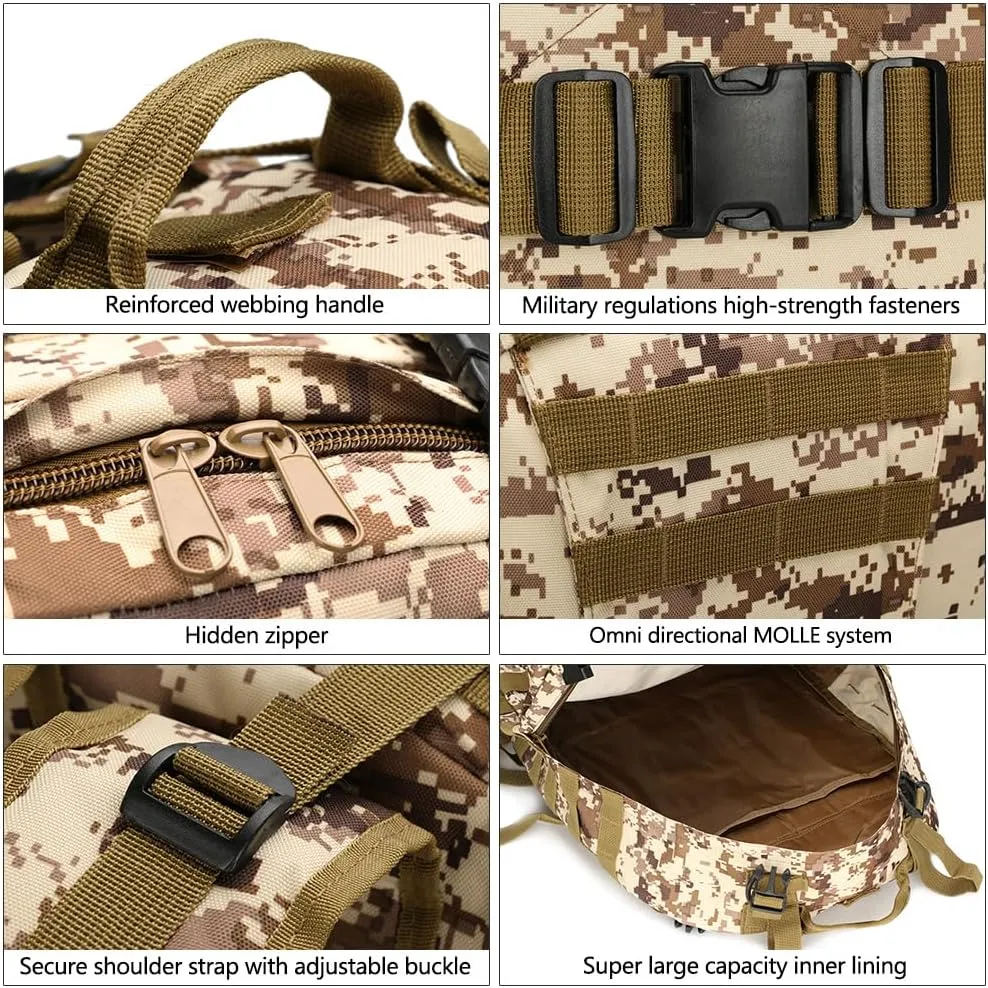 Tactical Backpack Military Army Rucksack 60L Large Assault Pack Detachable Molle Bag (Desert Digital)