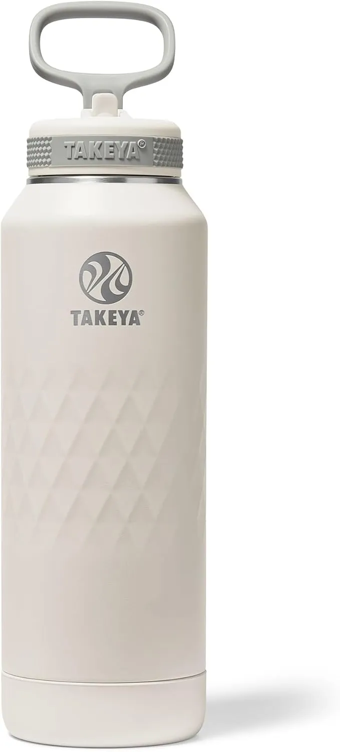 Takeya Sport 40 oz Triple-Insulated Stainless Steel Water Bottle, Straw Lid – Leakproof, Sweatproof, BPA-Free, Keeps Drinks Cold 36 Hrs, Hot 14 Hrs – Alpine