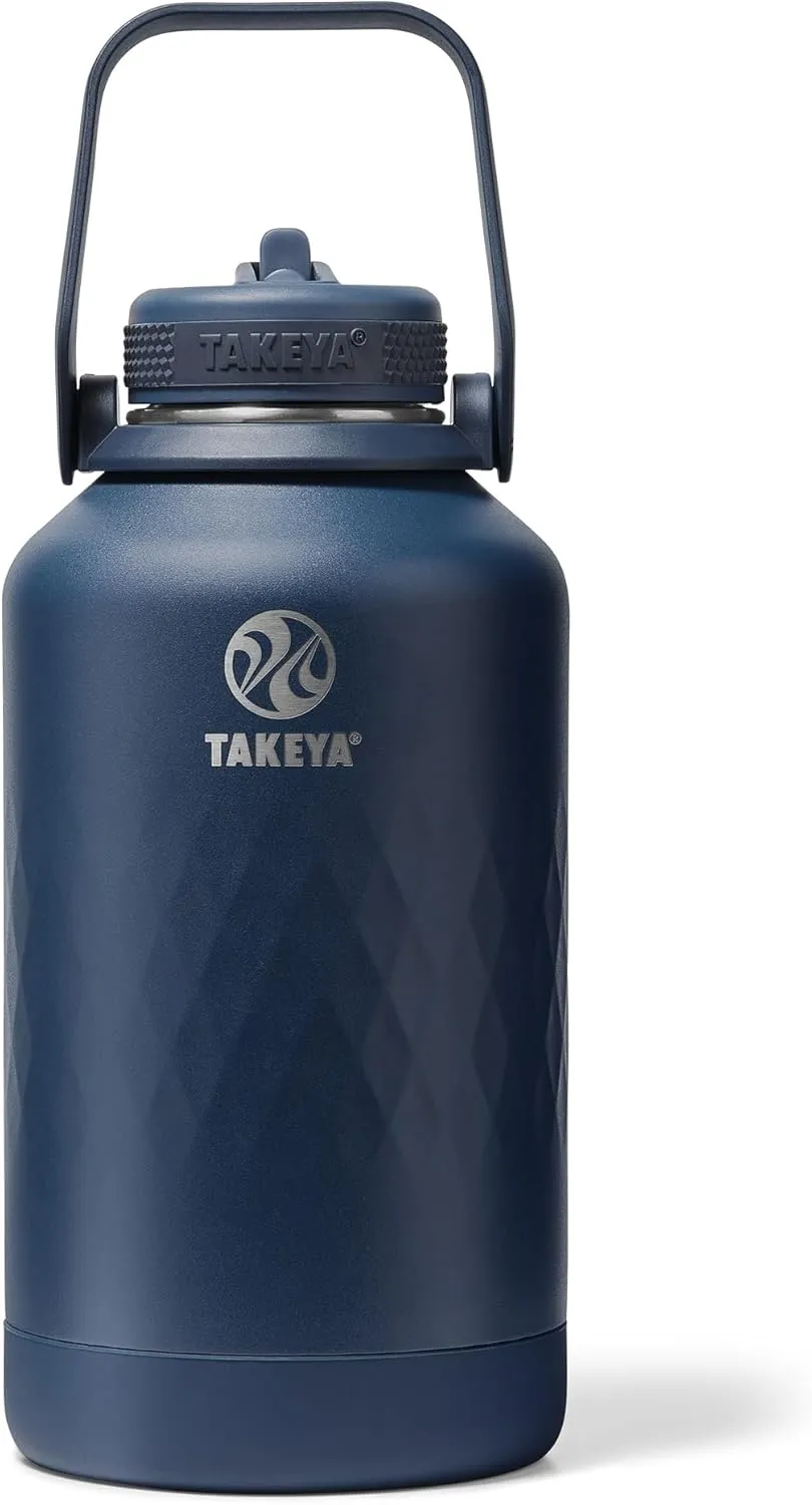 Takeya Sport 64 oz Triple-Insulated Stainless Steel Water Bottle, Straw Lid – Leakproof, Sweatproof, BPA-Free, Keeps Drinks Cold 36 Hrs, Hot 14 Hrs – Indigo