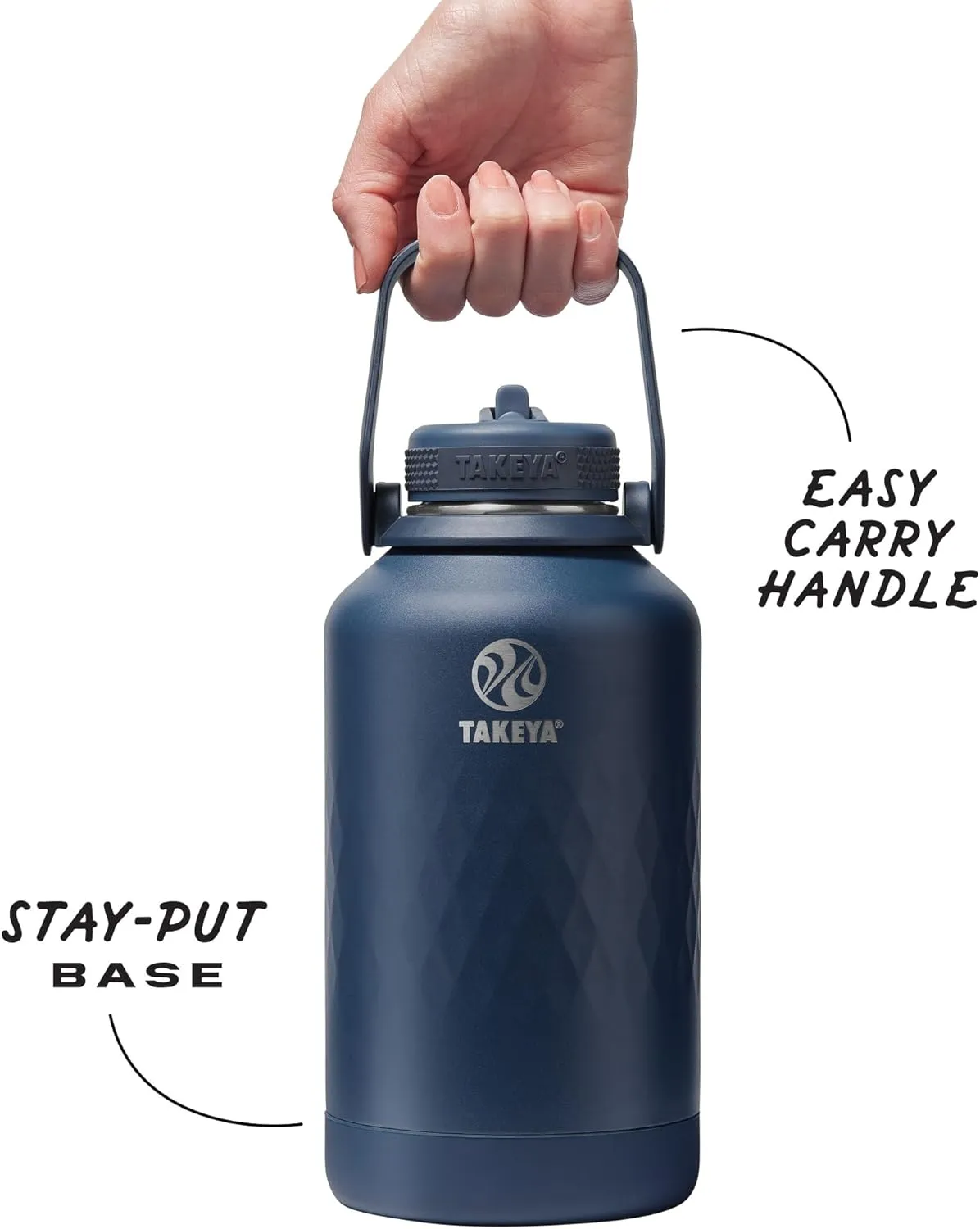 Takeya Sport 64 oz Triple-Insulated Stainless Steel Water Bottle, Straw Lid – Leakproof, Sweatproof, BPA-Free, Keeps Drinks Cold 36 Hrs, Hot 14 Hrs – Indigo