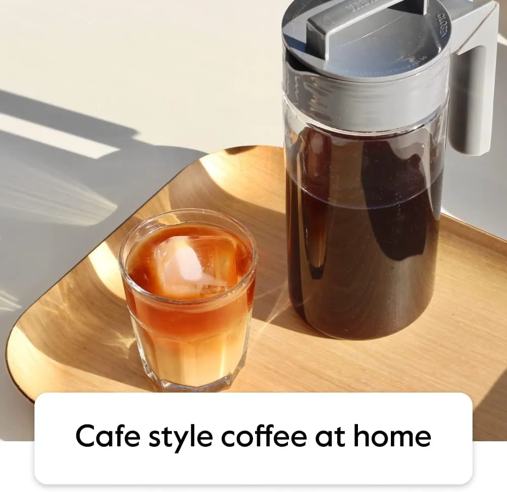 Takeya Tritan Cold Brew Coffee Maker - Airtight Pitcher with Leak-Free Lid - BPA-Free Cold Brew Maker with Silicone Handle - Dishwasher-Safe Pitcher for Homemade Cold Brew - 1 Quart, White
