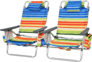 Tangkula Set of 2 Backpack Beach Chair, 5-Position Lay Flat Beach Chairs with Cooler Bag, 2 Cup Holders, Towel Bar, Lightweight Folding Beach Chair with Backpack Straps