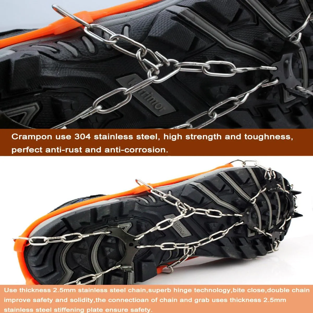 Tentock Stainless Steel Ice and Snow Cleats Crampon Antislip for Outdoor Winter Walking Hiking Jogging
